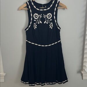 Free People Black Mini Dress with White Floral Embroidery